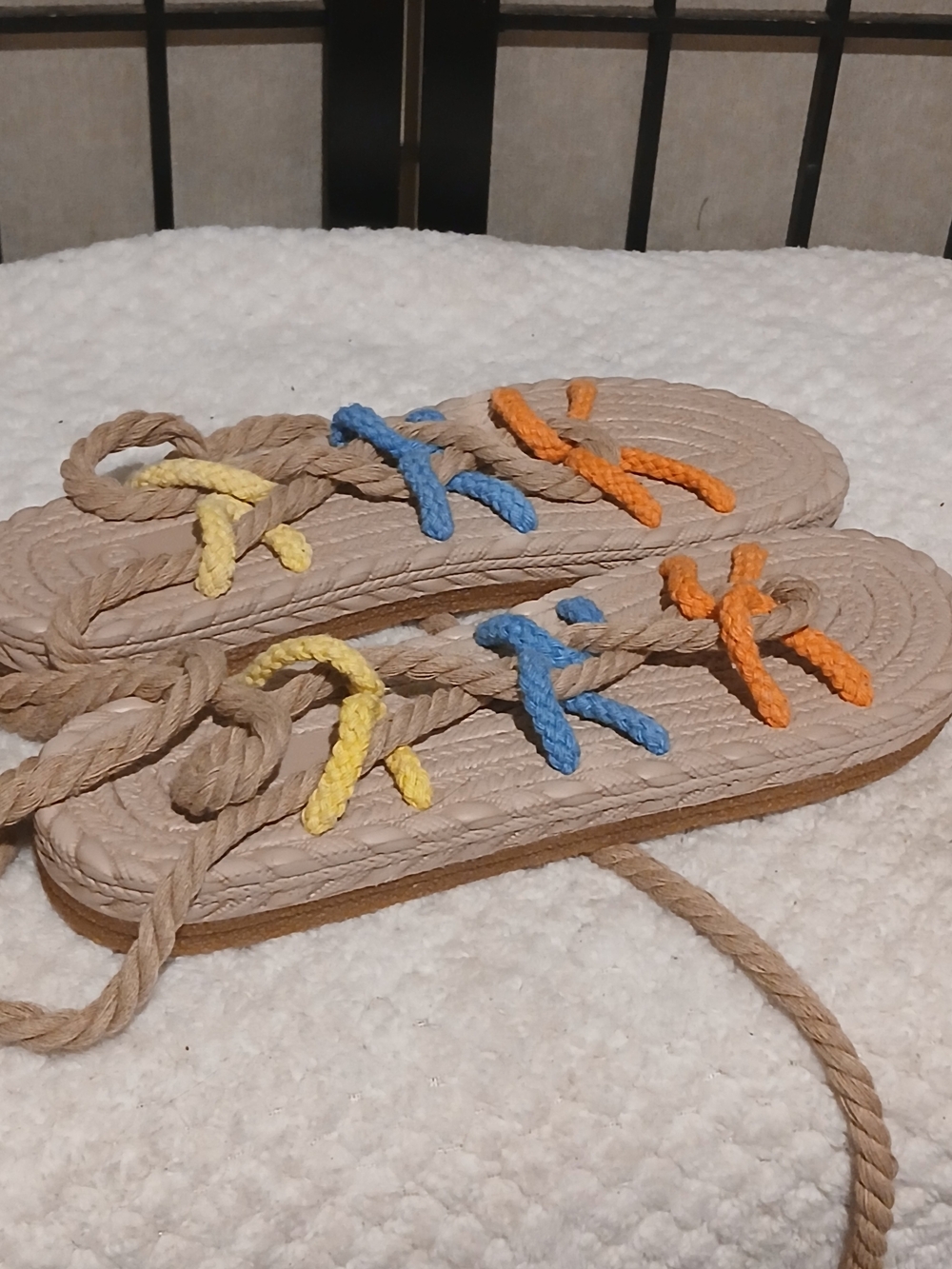 Neutral Rope Sandal with Yellow, Blue & Orange Accents
